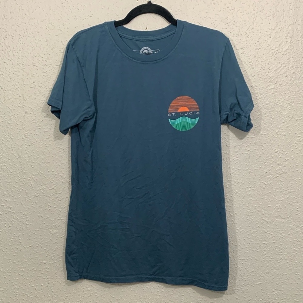St. Lucia Teal Green Screen Print 100% Cotton Crew‎ Neck T-Shirt size M